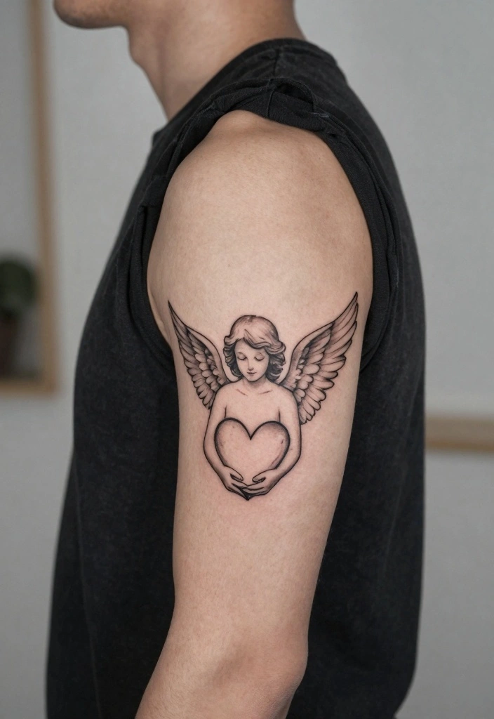 16 Guardian Angel Tattoo for Men Ideas Protective and Emotional - 5. Angel Holding a Heart 1