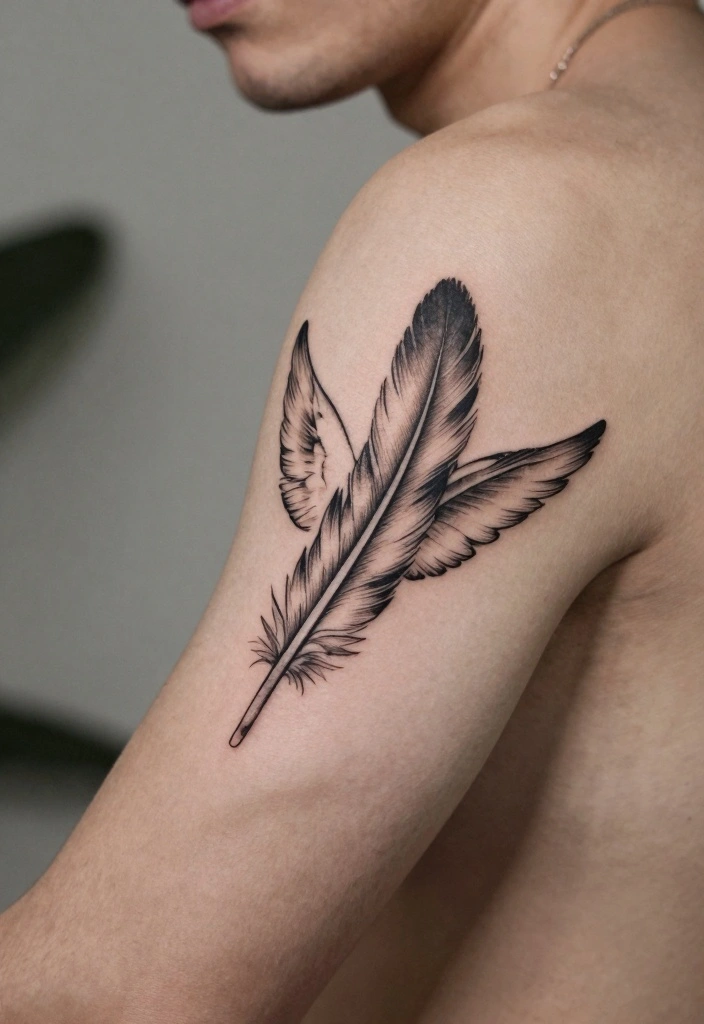 16 Guardian Angel Tattoo for Men Ideas Protective and Emotional - 6. Minimalist Angel with Feather 1