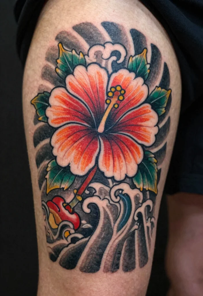 16 Hibiscus Flower Tattoo Ideas Tropical Bold and Beautiful - 10. Japanese Style Hibiscus 1