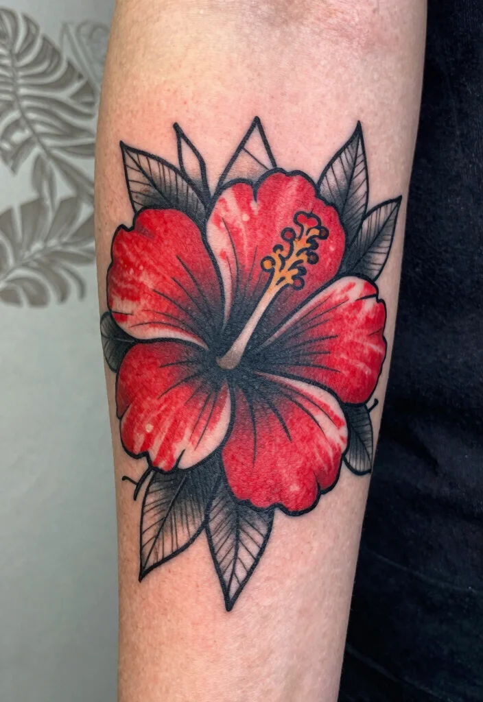 16 Hibiscus Flower Tattoo Ideas Tropical Bold and Beautiful - 6. Geometric Hibiscus Design 1
