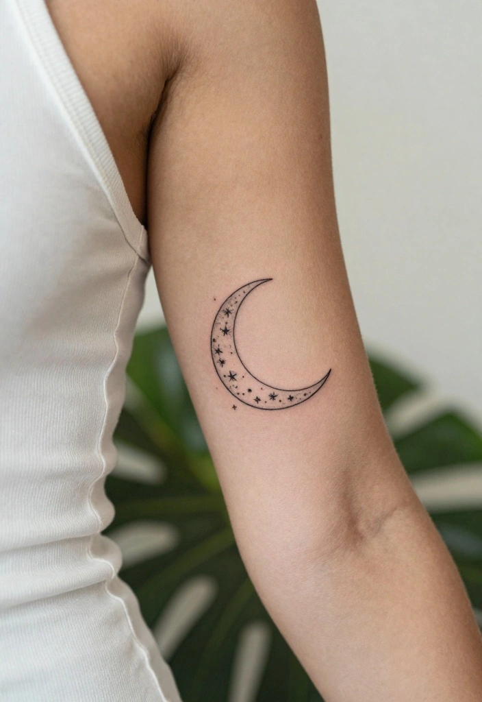 16 Moon Cycle Tattoo Ideas Symbolic Feminine and Spiritual - 1. Elegant Crescent Moon 1