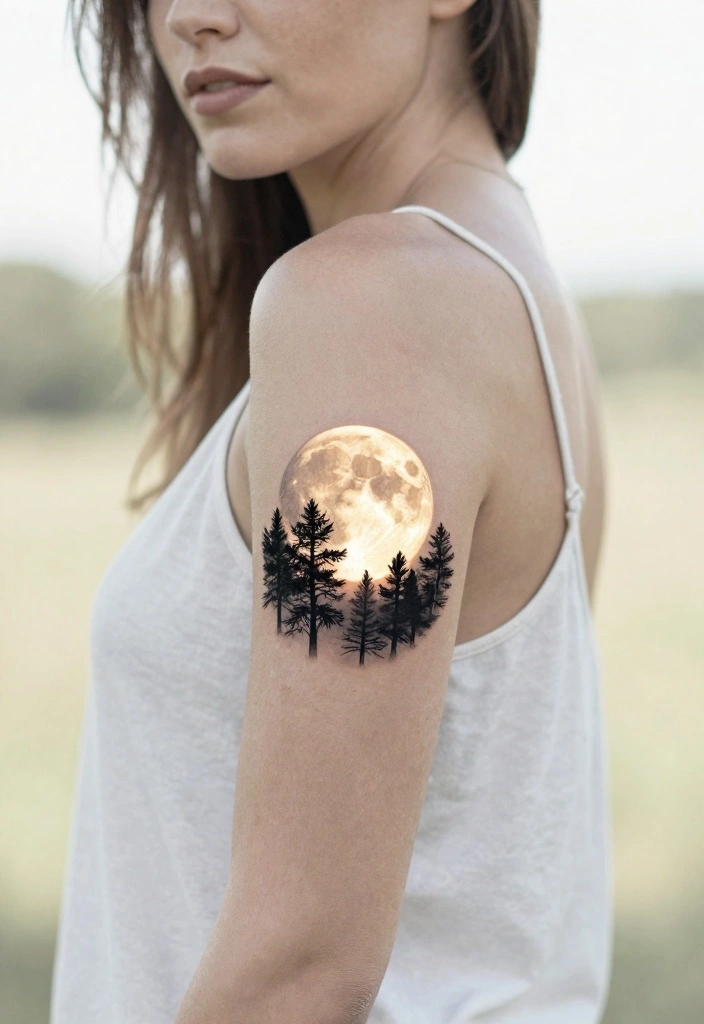 16 Moon Cycle Tattoo Ideas Symbolic Feminine and Spiritual - 10. Moonlit Forest 1