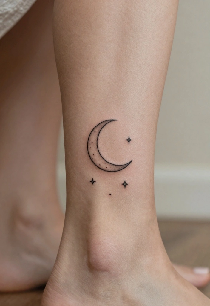 16 Moon Cycle Tattoo Ideas Symbolic Feminine and Spiritual - 11. Minimalist Moon and Stars 1
