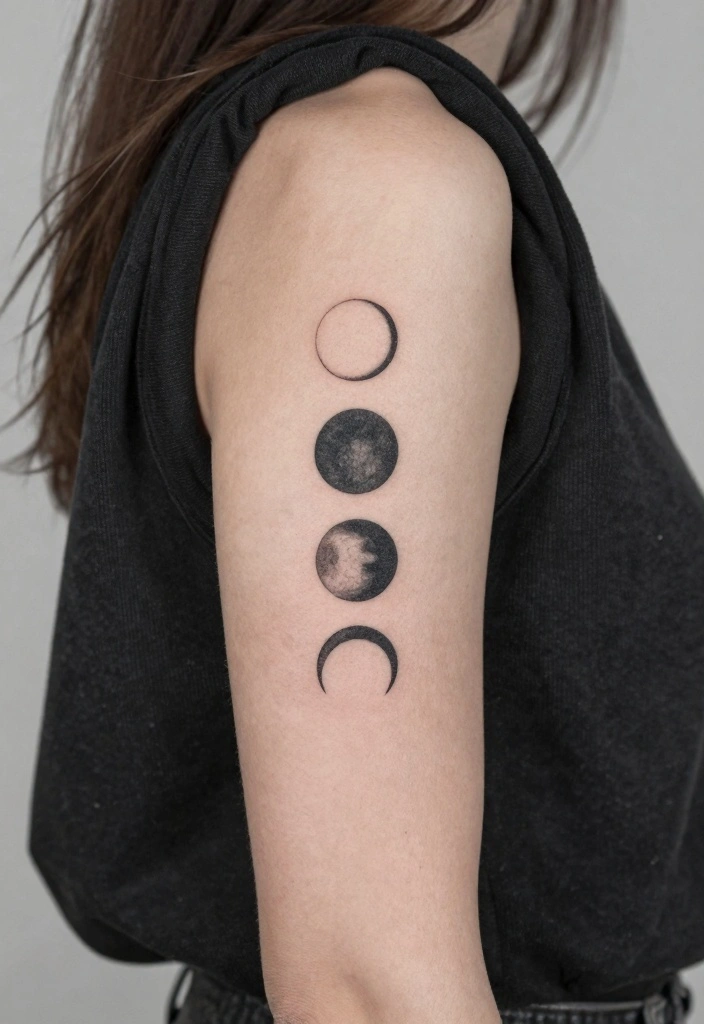 16 Moon Cycle Tattoo Ideas Symbolic Feminine and Spiritual - 3. Lunar Phases Line Art 1