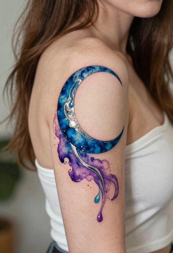 16 Moon Cycle Tattoo Ideas Symbolic Feminine and Spiritual - 7. Watercolor Moon Splash 1