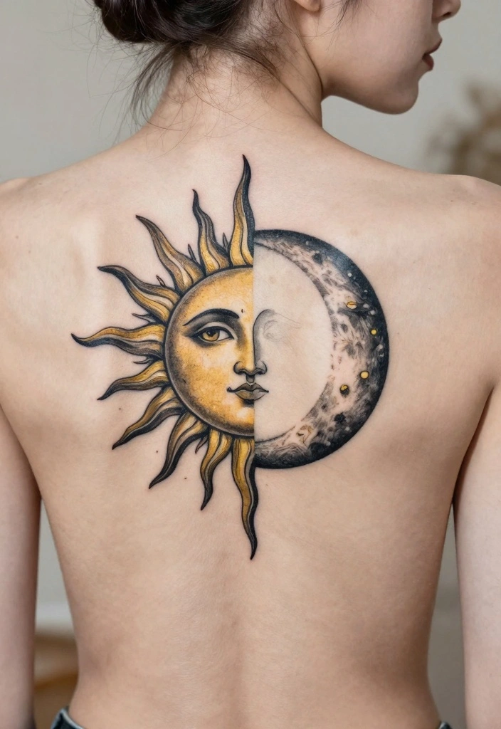 16 Moon Cycle Tattoo Ideas Symbolic Feminine and Spiritual - 8. Moon and Sun Duality 1