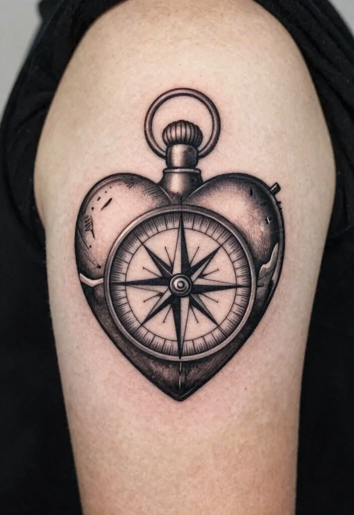 16 Open Heart Tattoo Ideas: Vulnerable, Artistic, and Meaningful - 11. Open Heart with a Compass 1