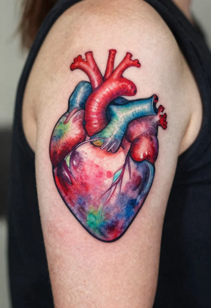 16 Open Heart Tattoo Ideas: Vulnerable, Artistic, and Meaningful - 6. Watercolor Open Heart 1