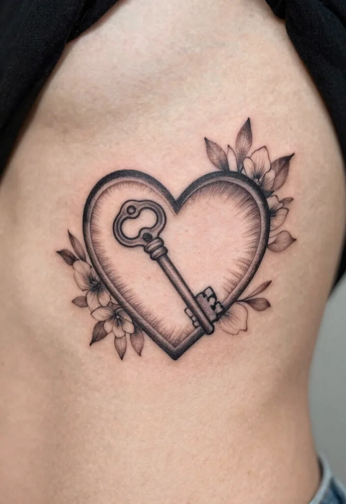 16 Open Heart Tattoo Ideas: Vulnerable, Artistic, and Meaningful - 7. Heart with a Key 1