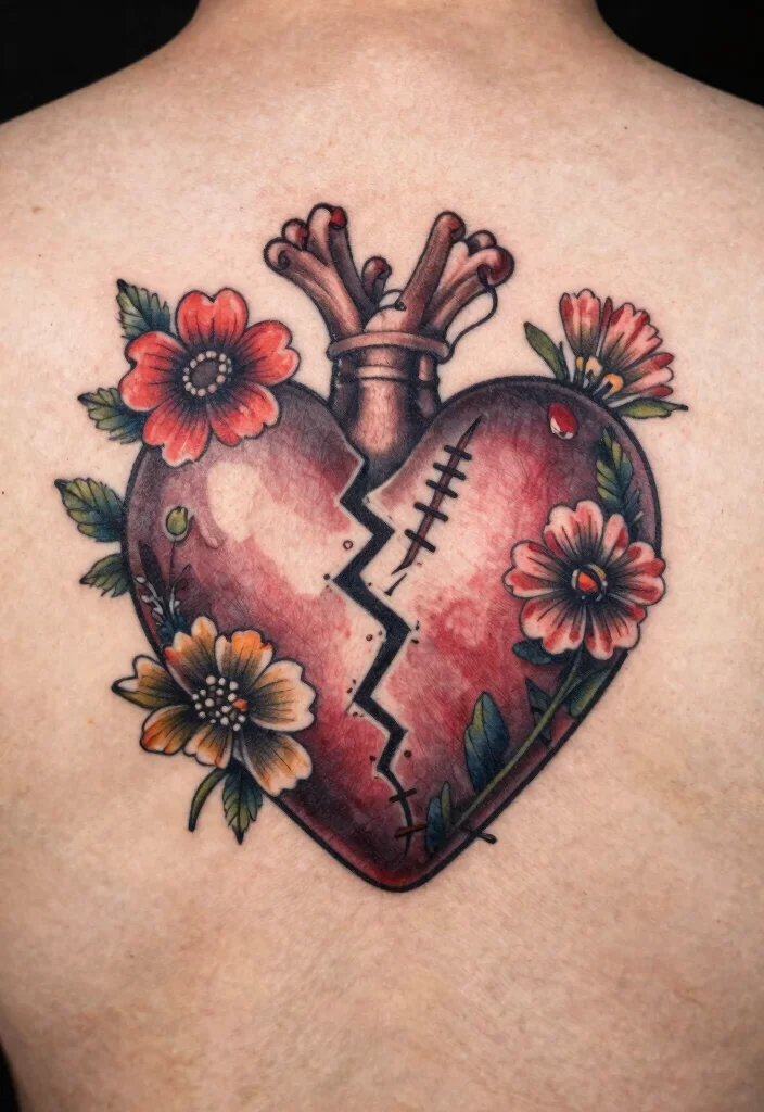 16 Open Heart Tattoo Ideas: Vulnerable, Artistic, and Meaningful - 8. Broken Heart with Healing Elements 1