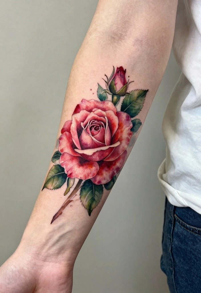 16 Rose Tattoo Arm Ideas Perfect for Statement Ink - 1. Vibrant Watercolor Roses 1