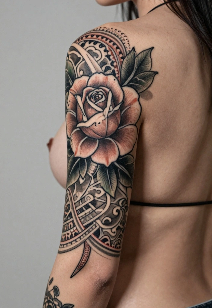 16 Rose Tattoo Arm Ideas Perfect for Statement Ink - 14. Cultural Rose Tattoos 1