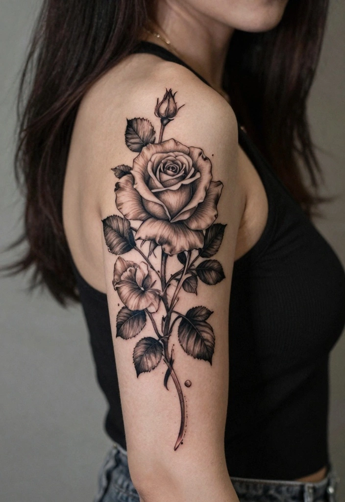 16 Rose Tattoo Arm Ideas Perfect for Statement Ink - 15. Seasonal Rose Tattoos 1