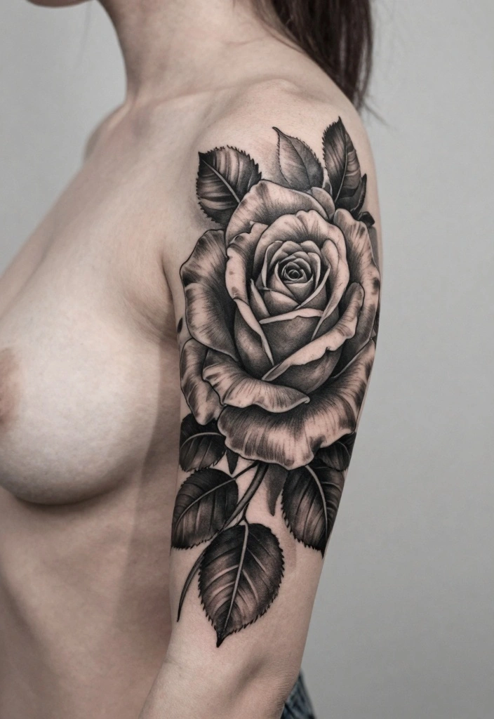16 Rose Tattoo Arm Ideas Perfect for Statement Ink - 2. Black and Gray Roses 1