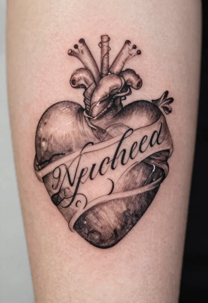 16 Sacred Heart Tattoo Ideas: Powerful, Symbolic, and Timeless - 10. Sacred Heart with Script 1