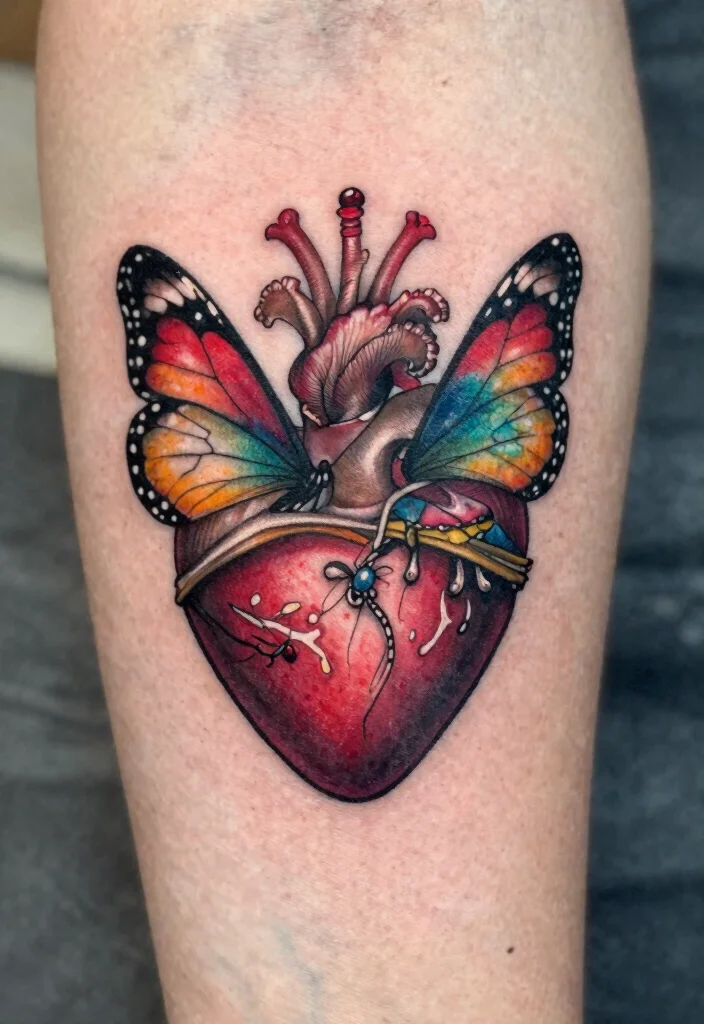 16 Sacred Heart Tattoo Ideas: Powerful, Symbolic, and Timeless - 12. Sacred Heart with Butterfly 1