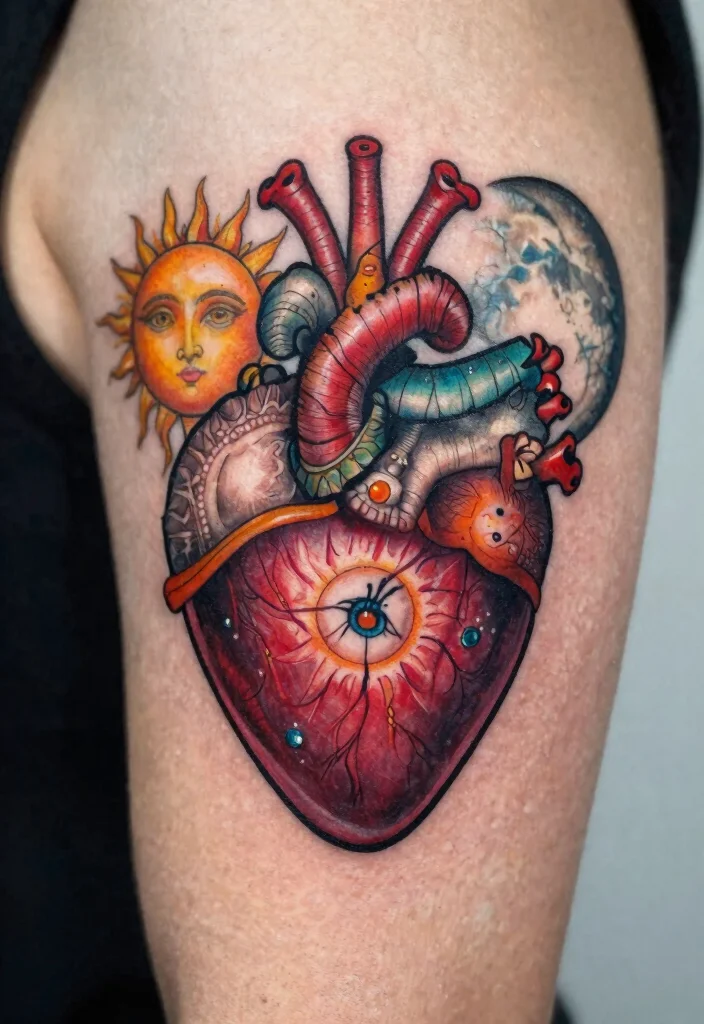 16 Sacred Heart Tattoo Ideas: Powerful, Symbolic, and Timeless - 16. Sacred Heart with Celestial Bodies 1