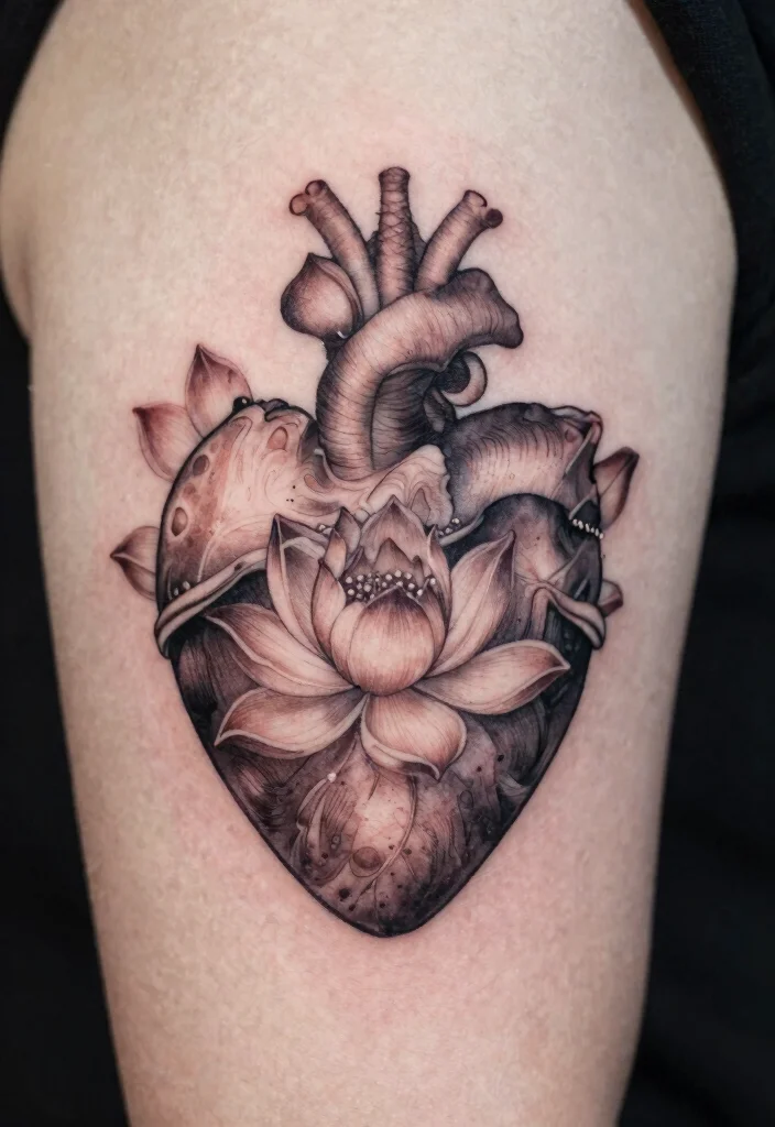 16 Sacred Heart Tattoo Ideas: Powerful, Symbolic, and Timeless - 9. Sacred Heart with Lotus Flower 1
