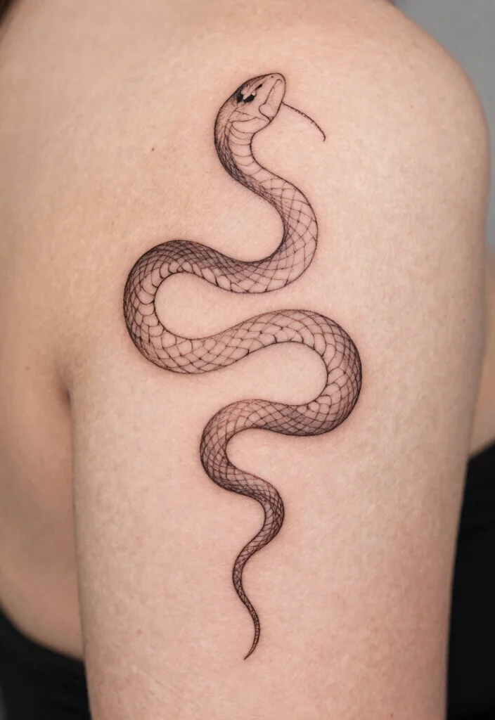 16 Snake Spine Tattoo Ideas: Elegant, Fierce, and Eye-Catching - 1. Simplistic Slithering Snake 1