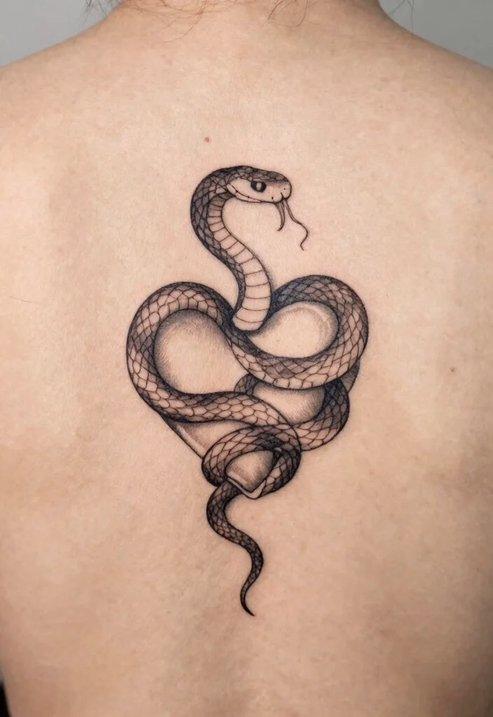 16 Snake Spine Tattoo Ideas: Elegant, Fierce, and Eye-Catching - 10. Minimalist Snake with a Heart 1