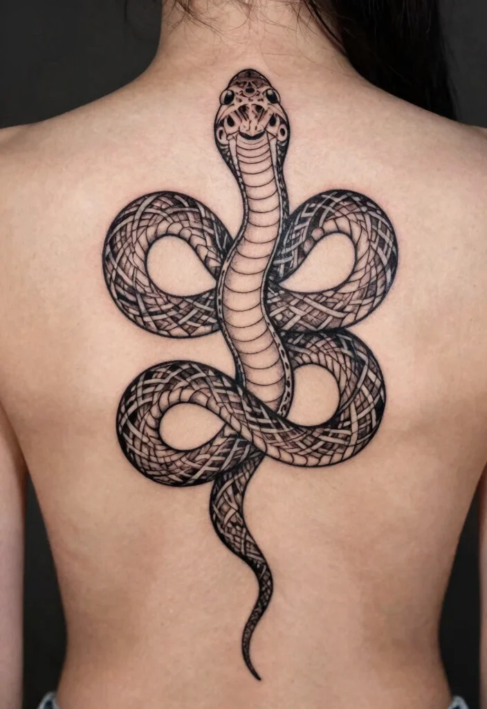 16 Snake Spine Tattoo Ideas: Elegant, Fierce, and Eye-Catching - 14. Ornamental Snake Tattoo 1