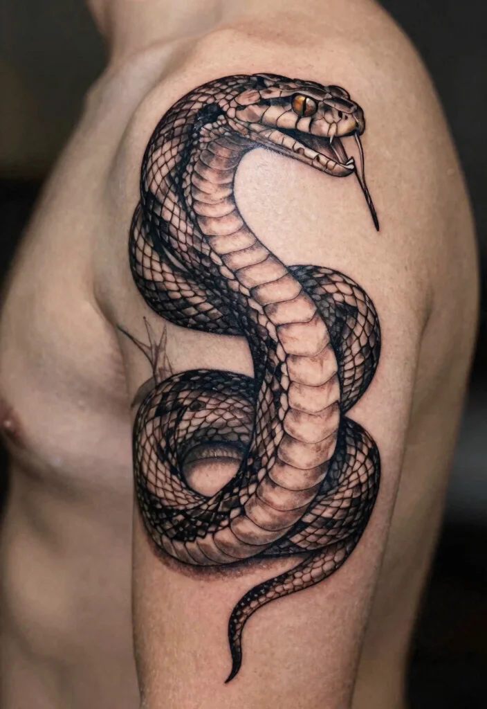 16 Snake Spine Tattoo Ideas: Elegant, Fierce, and Eye-Catching - 5. Realistic Snake Tattoo 1