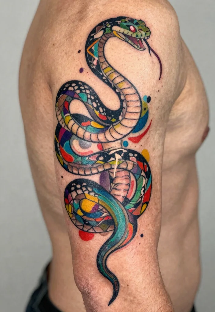 16 Snake Spine Tattoo Ideas: Elegant, Fierce, and Eye-Catching - 6. Abstract Snake Tattoo 1