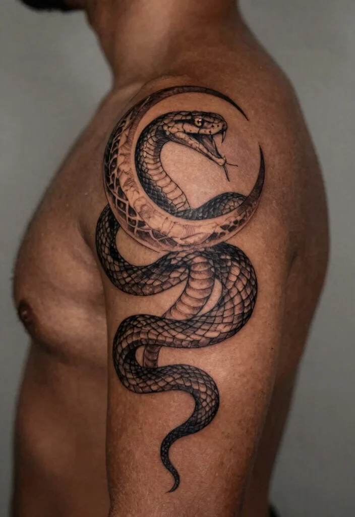 16 Snake Spine Tattoo Ideas: Elegant, Fierce, and Eye-Catching - 7. Snake and Crescent Moon 1