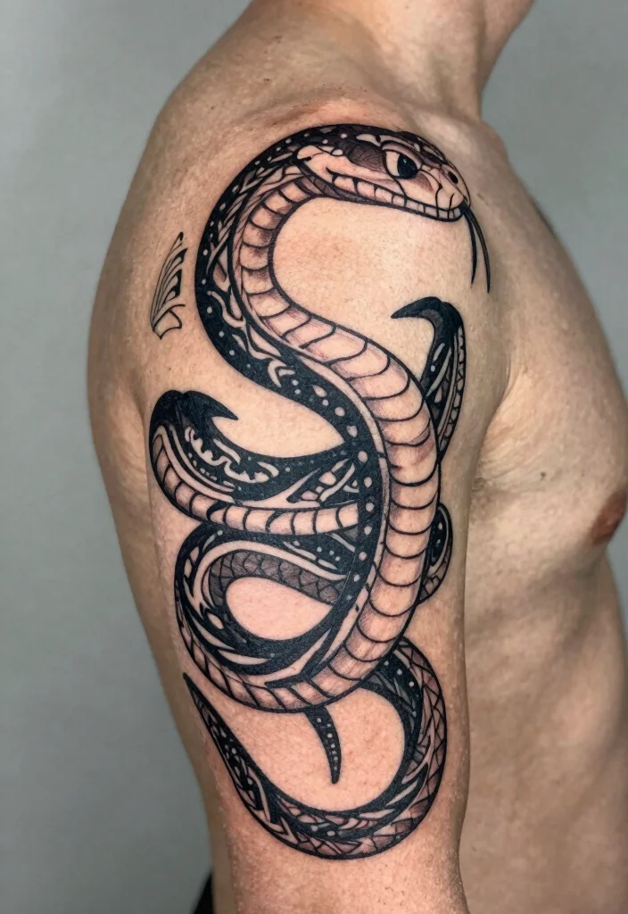 16 Snake Spine Tattoo Ideas: Elegant, Fierce, and Eye-Catching - 8. Tribal Snake Tattoo 1