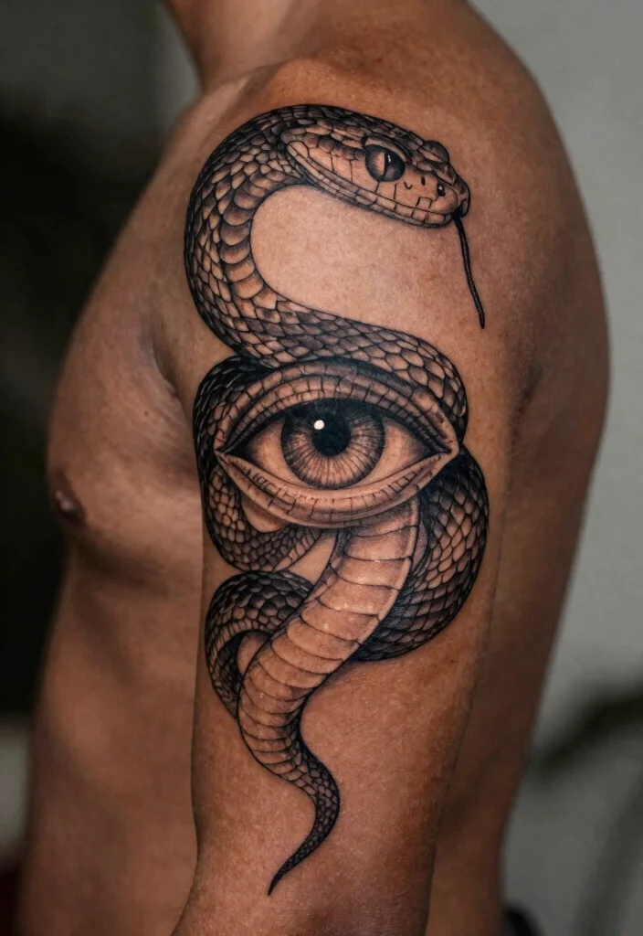 16 Snake Spine Tattoo Ideas: Elegant, Fierce, and Eye-Catching - 9. Snake with Eye 1