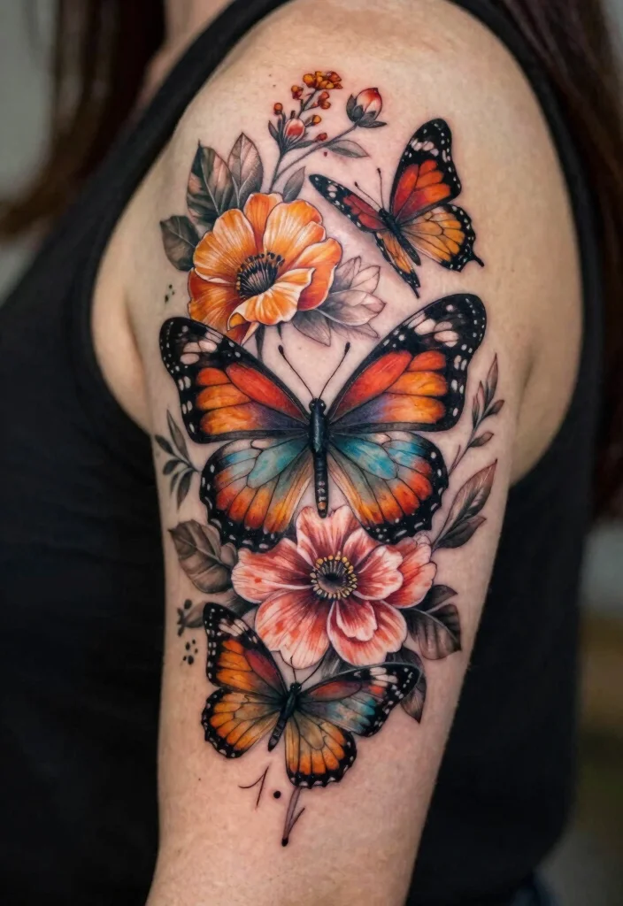 17 3D Butterfly Tattoo Ideas That Look Incredibly Real - 12. The Floral Butterfly Fusion 1