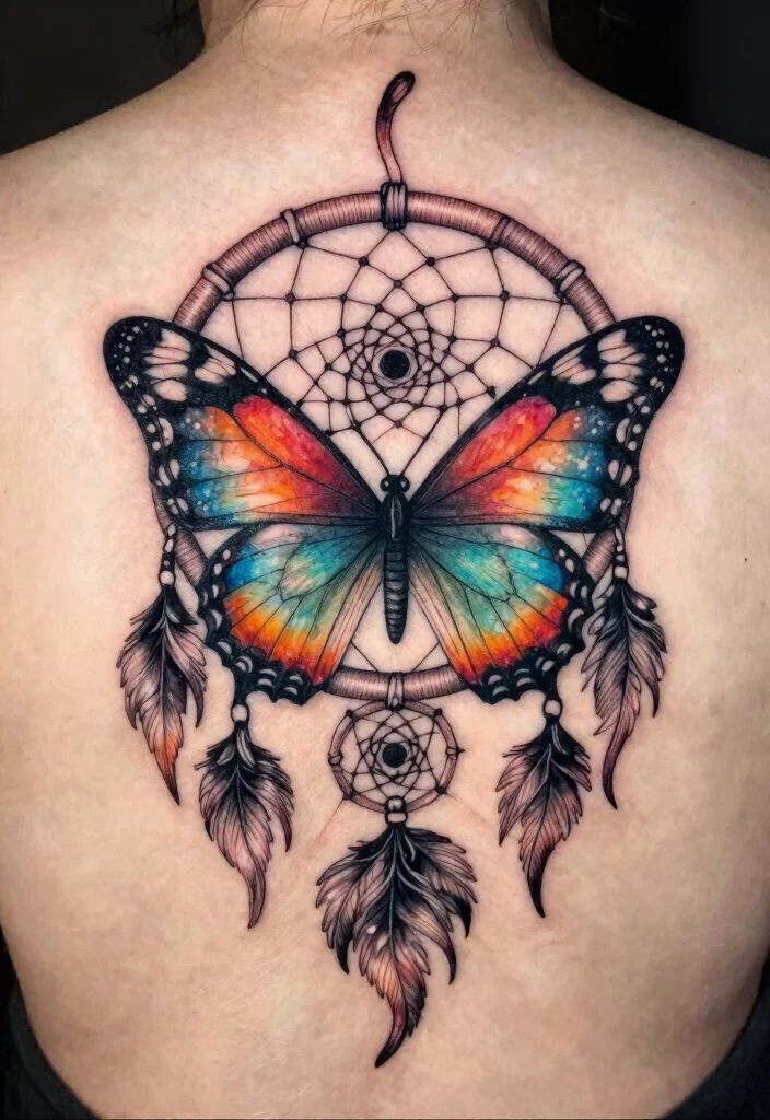 17 3D Butterfly Tattoo Ideas That Look Incredibly Real - 17. The Dreamcatcher Butterfly 1
