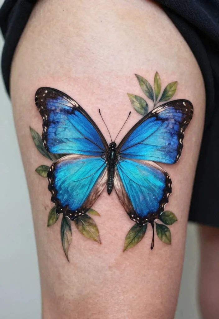 17 3D Butterfly Tattoo Ideas That Look Incredibly Real - 2. The Blue Morpho Delight 1