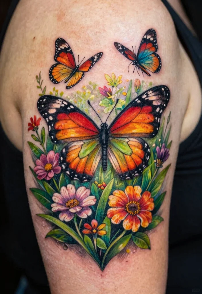 17 3D Butterfly Tattoo Ideas That Look Incredibly Real - 6. The Nature-Inspired Scene 1