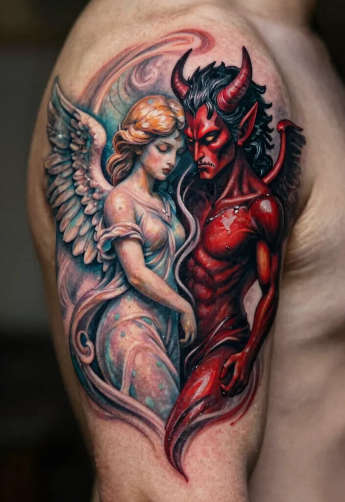 17 Angel Devil Tattoo Ideas: Light vs Dark Symbolism - 3. Duality of Light and Dark 1