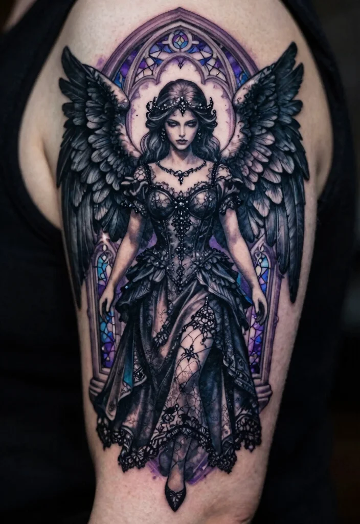 17 Angel Devil Tattoo Ideas: Light vs Dark Symbolism - 4. Gothic Angel with Dark Aesthetics 1