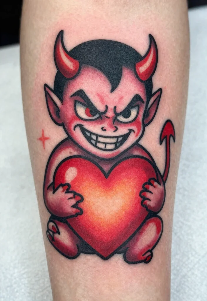 17 Angel Devil Tattoo Ideas: Light vs Dark Symbolism - 5. Devil with a Heart 1