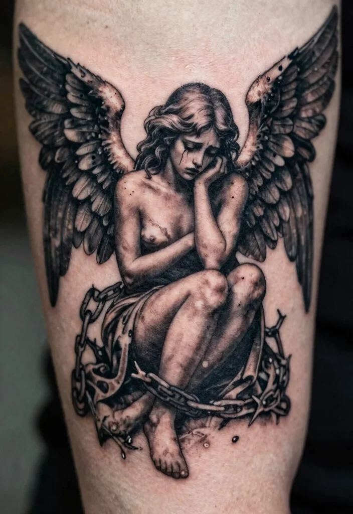 17 Angel Devil Tattoo Ideas: Light vs Dark Symbolism - 7. The Fallen Angel 1