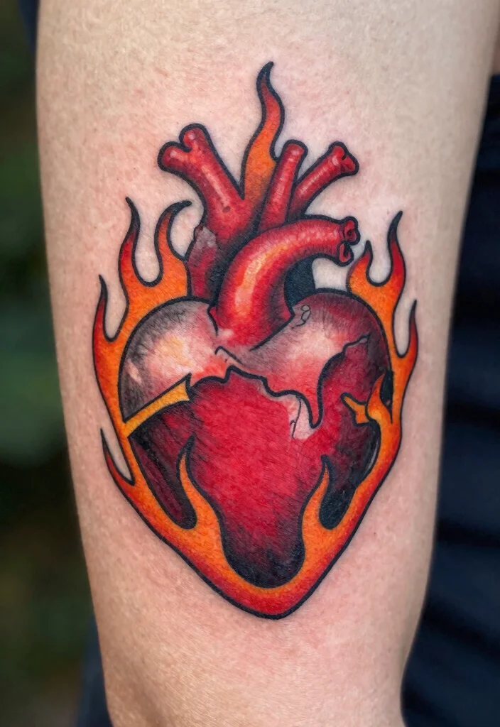 17 Burning Heart Tattoo Ideas: Intense, Passionate, and Striking - 1. Classic Burning Heart with Flames 1