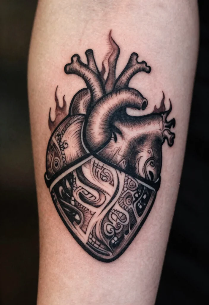 17 Burning Heart Tattoo Ideas: Intense, Passionate, and Striking - 11. Tribal Burning Heart 1