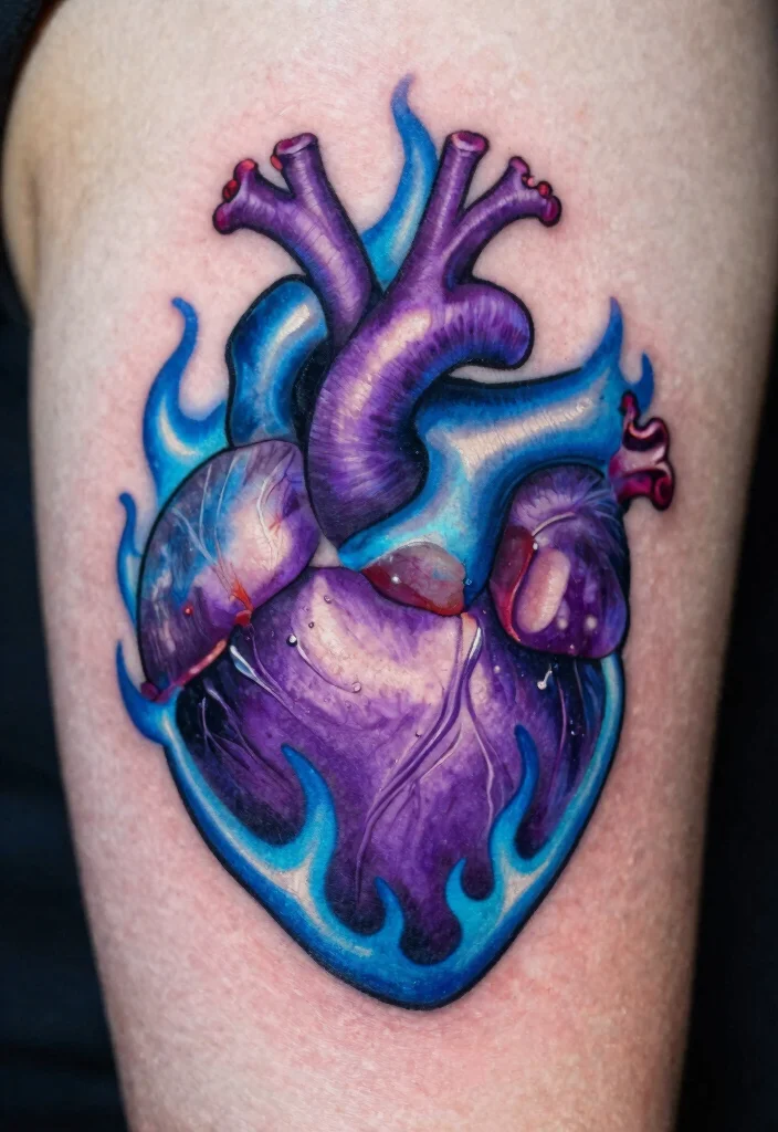 17 Burning Heart Tattoo Ideas: Intense, Passionate, and Striking - 14. Unique Color Combinations 1