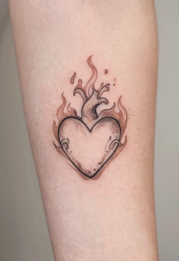 17 Burning Heart Tattoo Ideas: Intense, Passionate, and Striking - 3. Minimalist Burning Heart 1