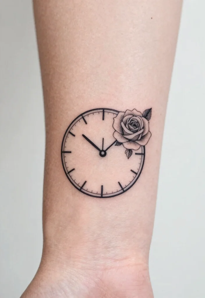 17 Clock and Rose Tattoo Ideas Symbolic and Visually Striking - 6. Minimalist Elegance 1