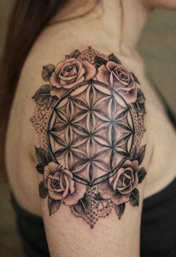17 Flower of Life Tattoo Ideas: Sacred Geometry with Powerful Symbolism - 12. Vintage Aesthetic 1