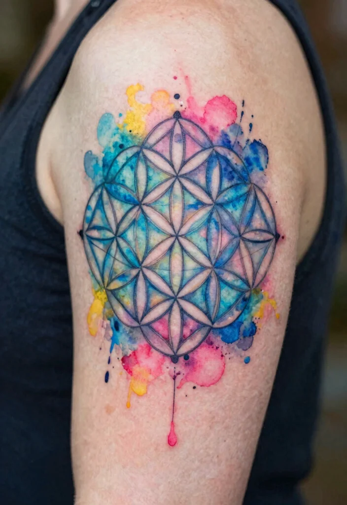 17 Flower of Life Tattoo Ideas: Sacred Geometry with Powerful Symbolism - 7. Watercolor Effects 1