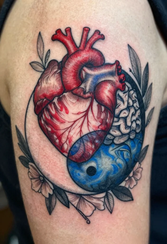 17 Heart and Brain Tattoo Ideas Deep Symbolism With Artistic Balance - 1. The Yin and Yang Design 1