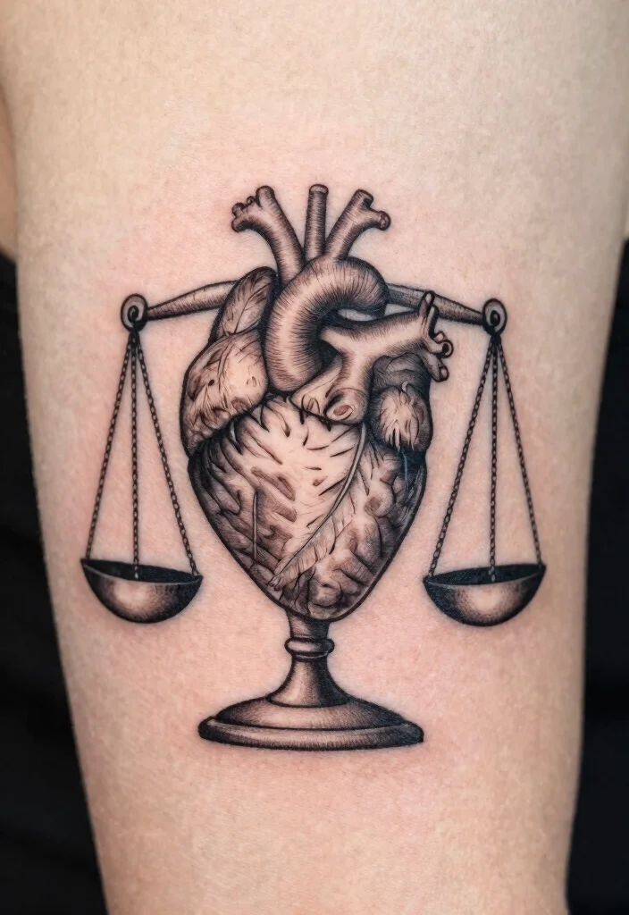 17 Heart and Brain Tattoo Ideas Deep Symbolism With Artistic Balance - 13. The Heart and Brain on a Scale 1
