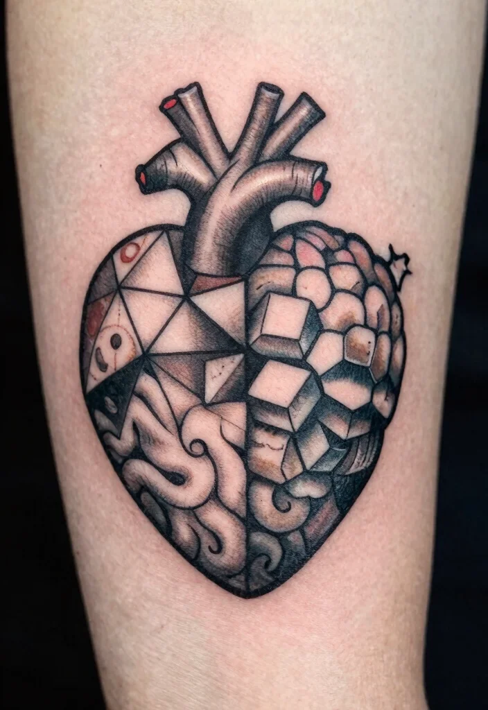 17 Heart and Brain Tattoo Ideas Deep Symbolism With Artistic Balance - 2. The Geometric Heart and Brain 1
