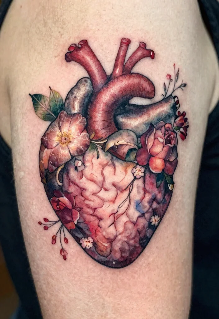 17 Heart and Brain Tattoo Ideas Deep Symbolism With Artistic Balance - 3. The Floral Fusion 1