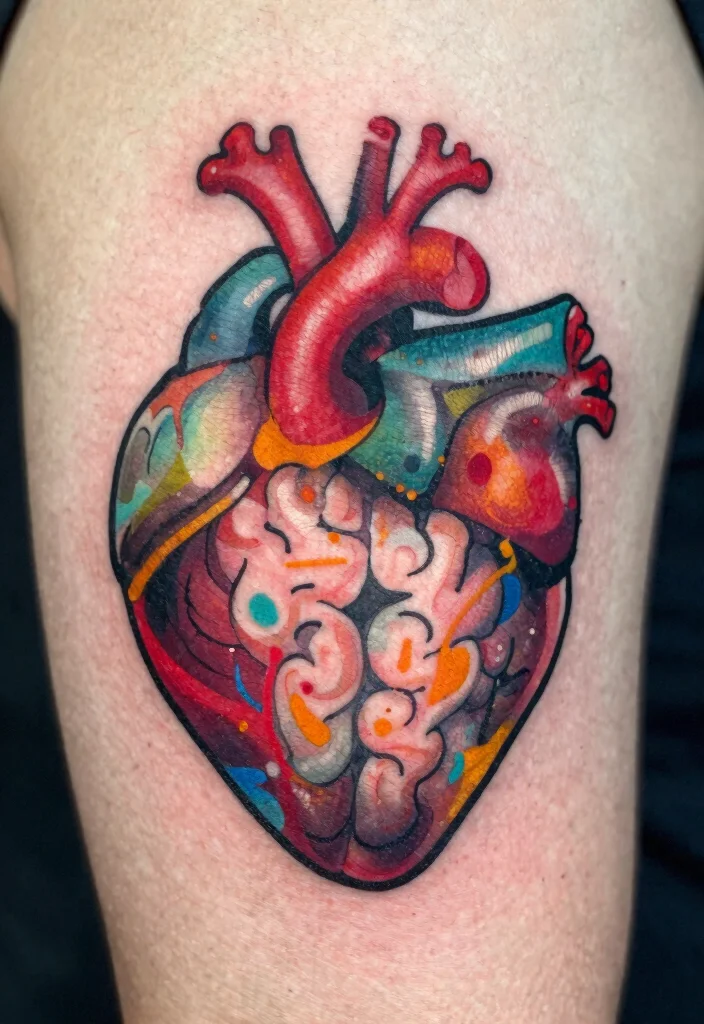 17 Heart and Brain Tattoo Ideas Deep Symbolism With Artistic Balance - 5. Abstract Art Approach 1